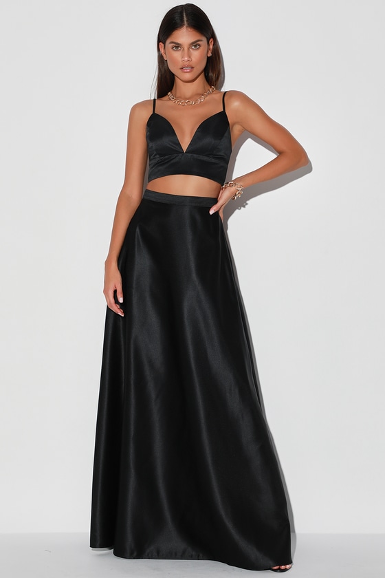 Black Two-Piece Dress - Chic Maxi Dress ...